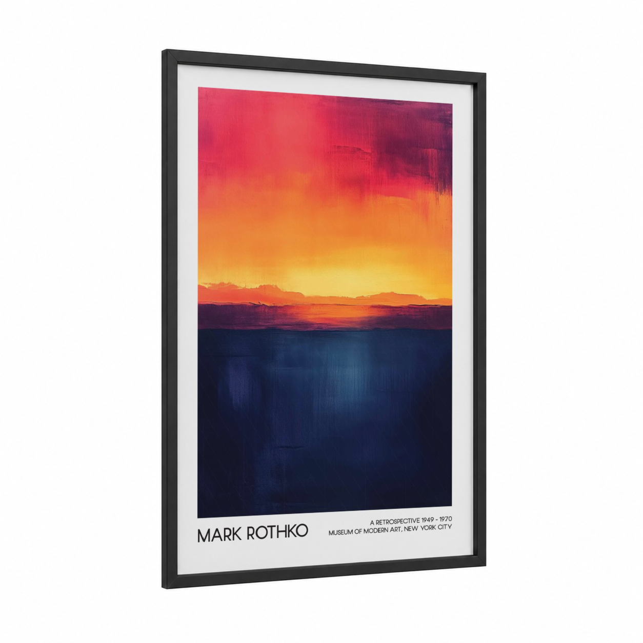 Chromatic Horizon framed abstract classic print — black wood frame — gold and dark blue palette