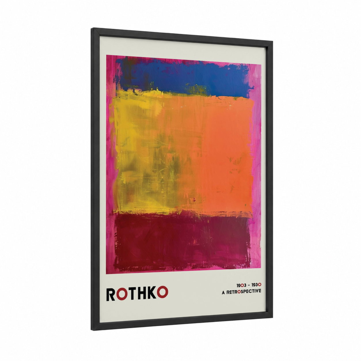 Rothko Inspiration framed abstract classic print — black wood frame — magenta and orange palette