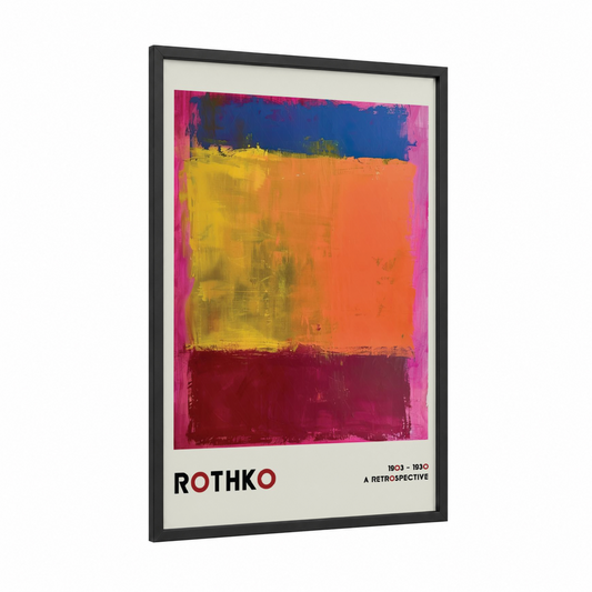 Rothko Inspiration framed abstract classic print — black wood frame — magenta and orange palette