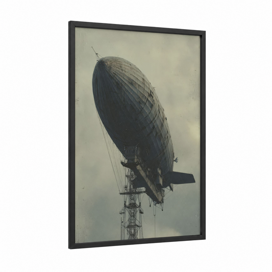 Industrial Airship framed art print — black wood frame — gray and dove gray palette