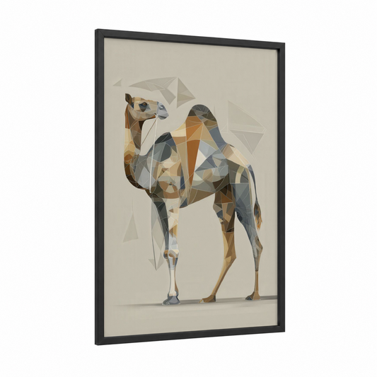 Geometric Camel framed art print — black wood frame — dove gray palette