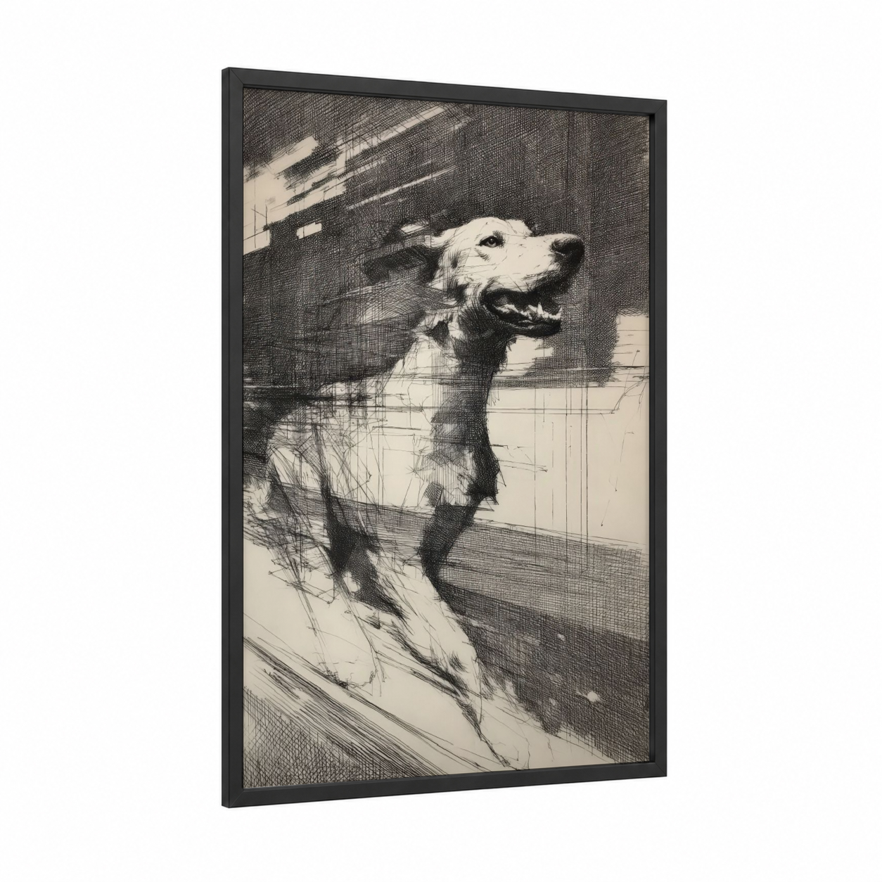 Noble Setter Portrait framed art print — black wood frame — black and white palette