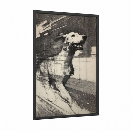 Noble Setter Portrait framed art print — black wood frame — black and white palette