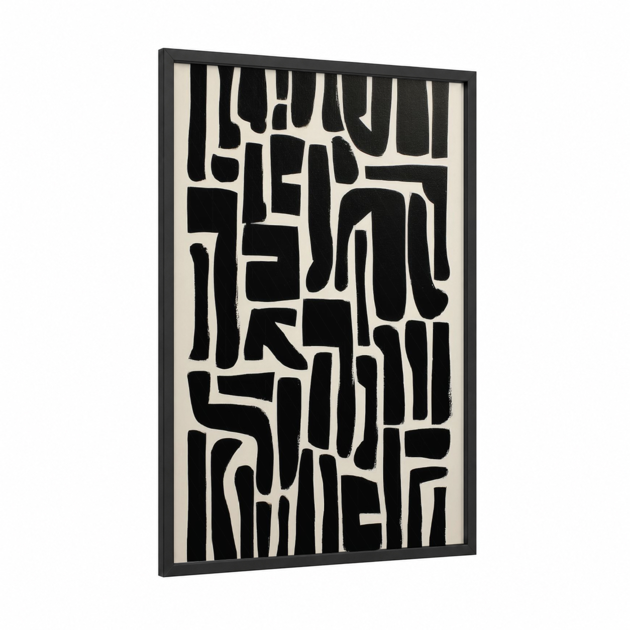 Geometric Abstractions framed abstract minimalist print — black wood frame — black and white palette