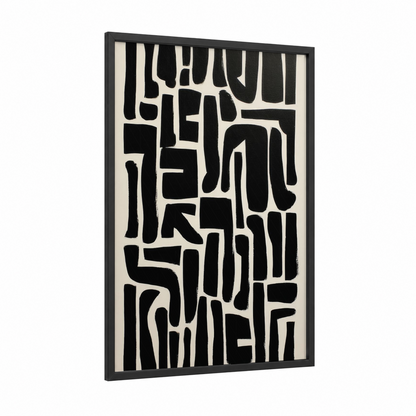 Geometric Abstractions framed abstract minimalist print — black wood frame — black and white palette