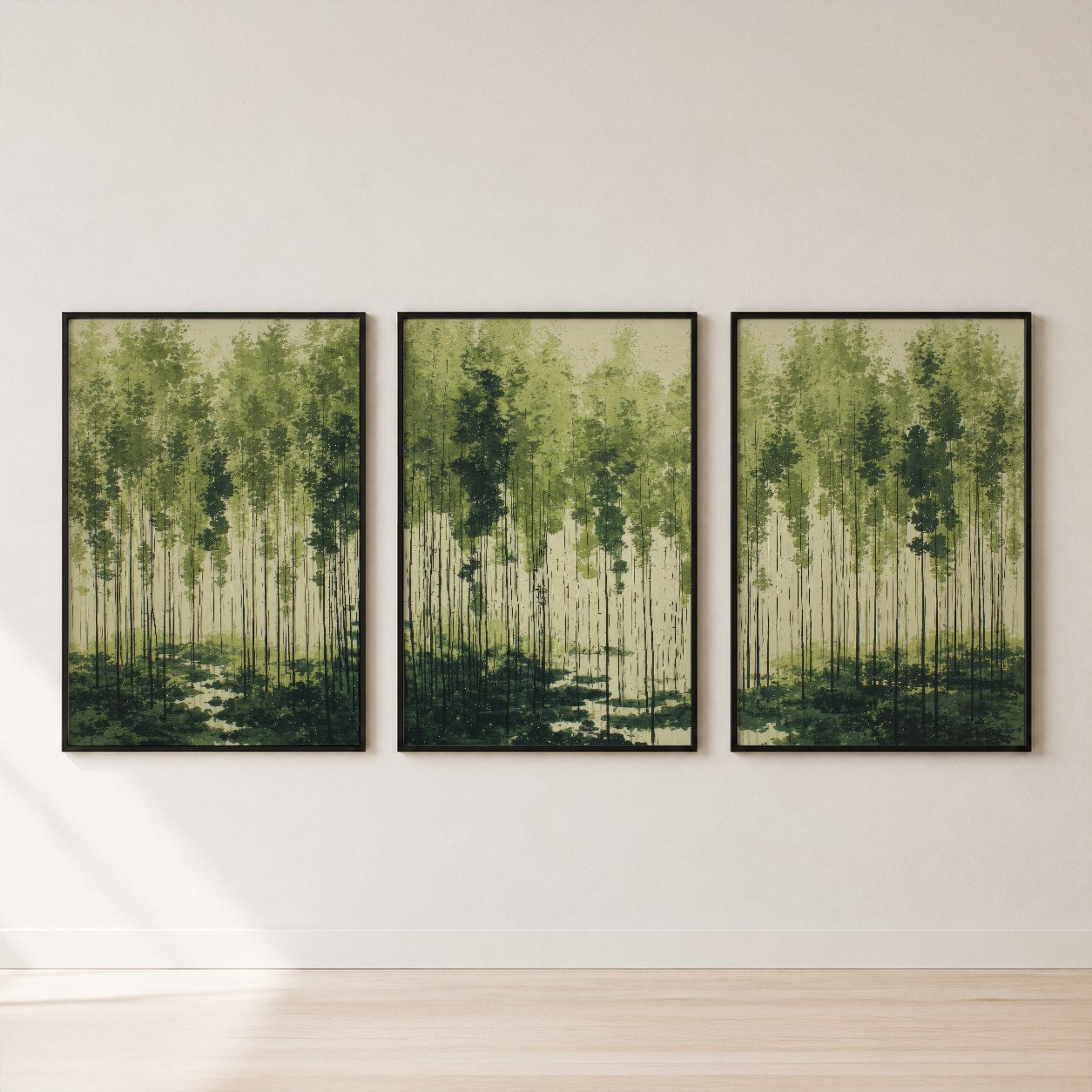 Misty Forest Triptych Wall Art Set — set hero