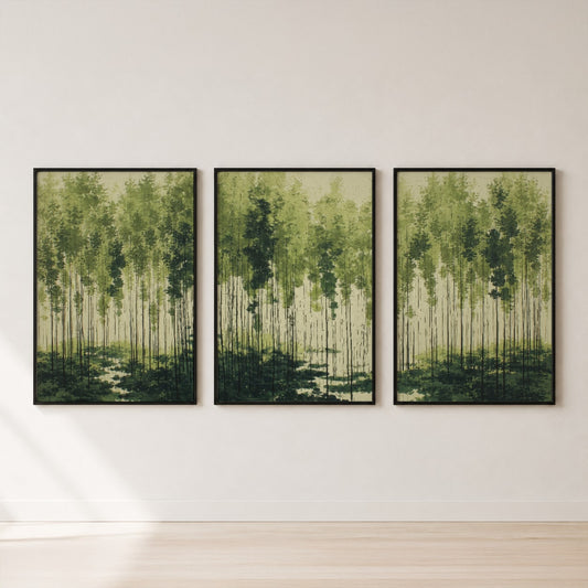 Misty Forest Triptych Wall Art Set — set hero