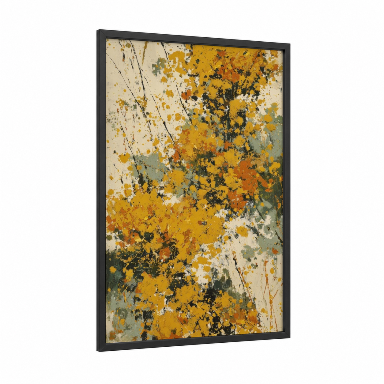 Golden Grain Texture framed art print — black wood frame — yellow gold and olive palette