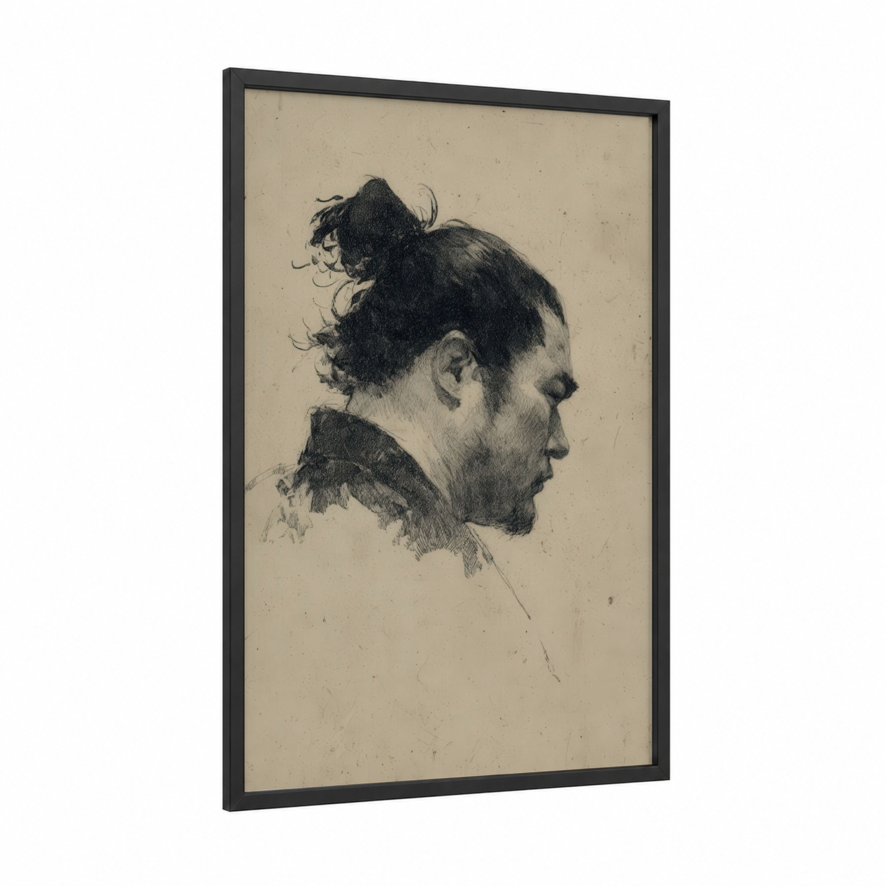 Stoic Sumo Wrestler framed art print — black wood frame — black and white palette