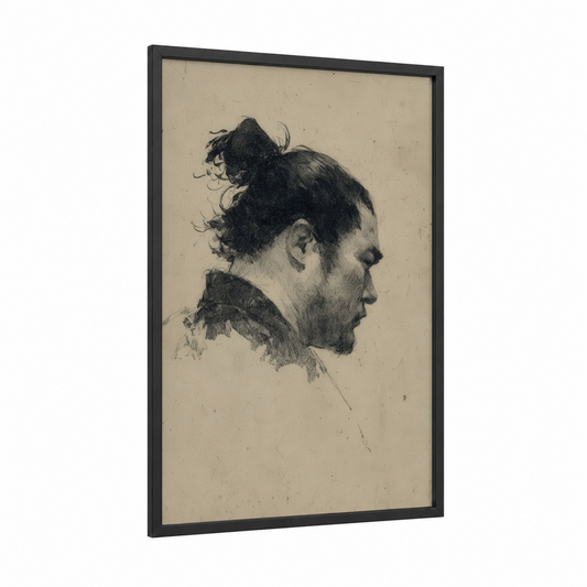 Stoic Sumo Wrestler framed art print — black wood frame — black and white palette