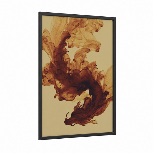 Amber Tea Swirl framed art print — black wood frame — gold and brown palette