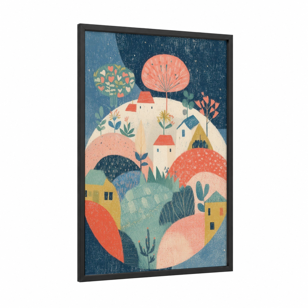 Colorful Earth Day framed art print — black wood frame — sage green palette