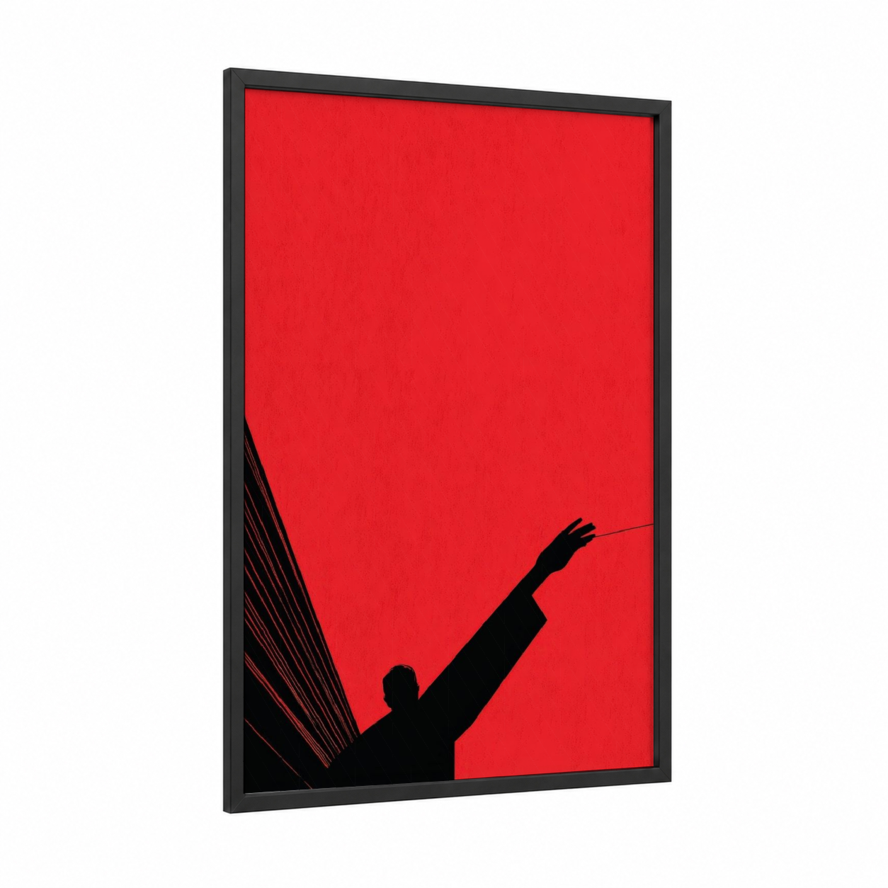 Bold Theater Silhouette framed art print — black wood frame — red and black palette