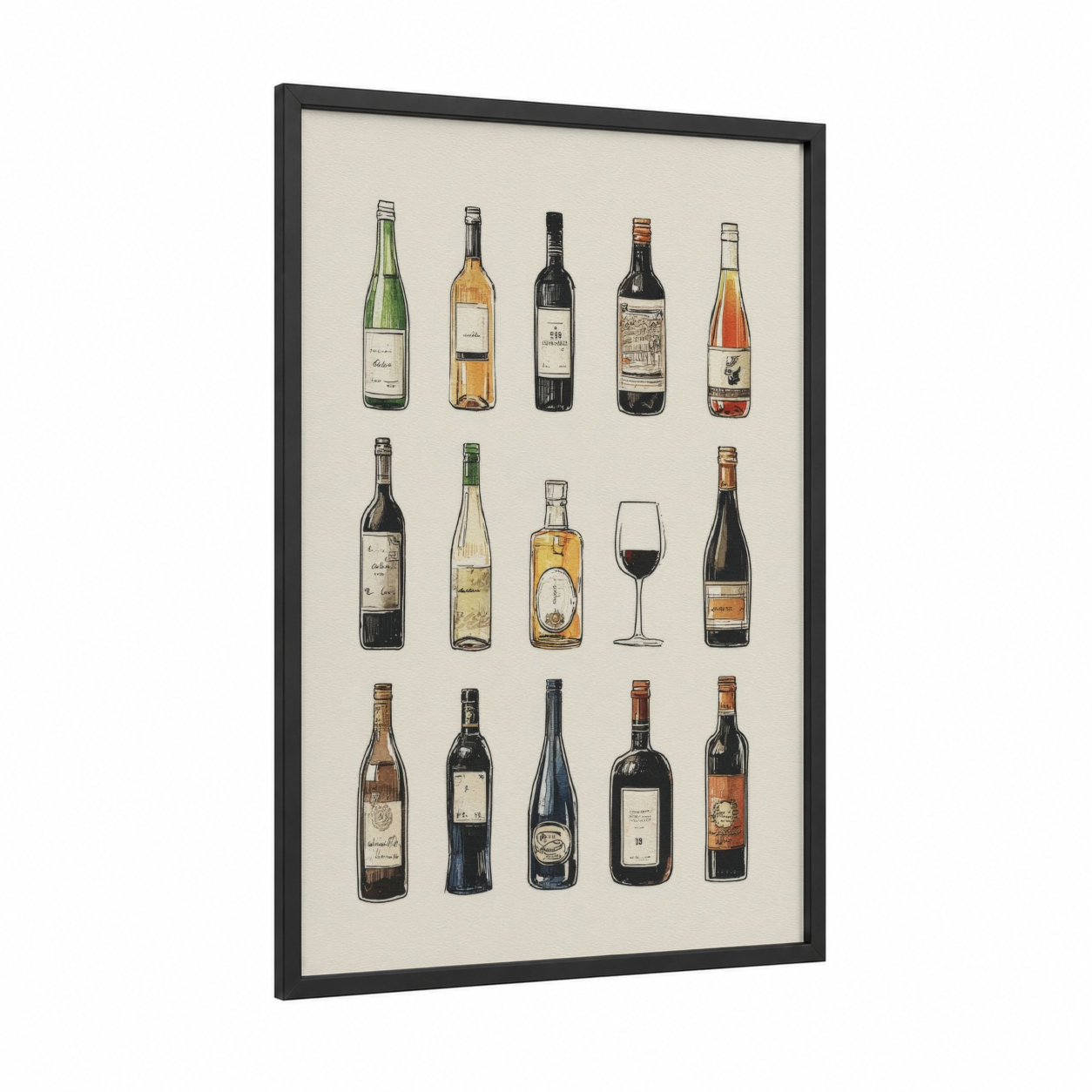 Wine Collection Vintage framed red wine print — black wood frame — cream and black and white palette