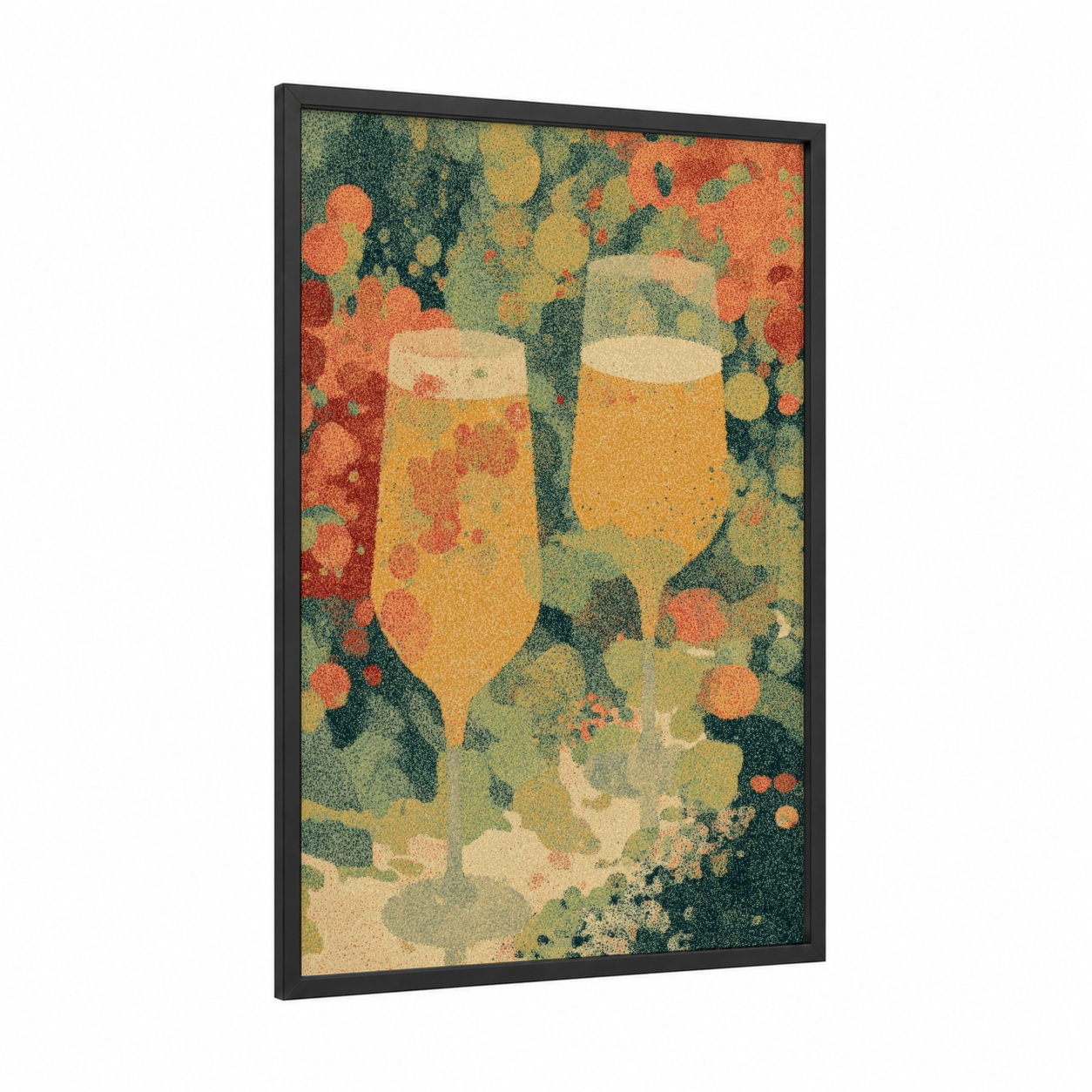 Hoppy Garden Beer framed art print — black wood frame — gold and dark green palette