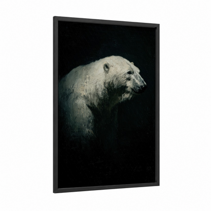 Snowy Bear Profile framed polar bear print — black wood frame — black and white palette