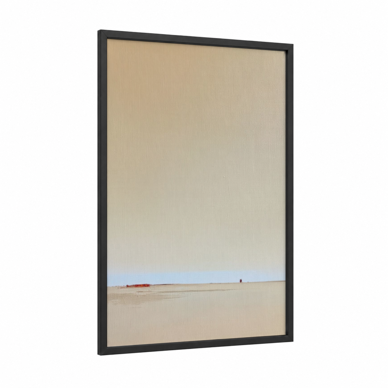 Abstract Landscape Horizon framed abstract classic print — black wood frame — beige and blue palette