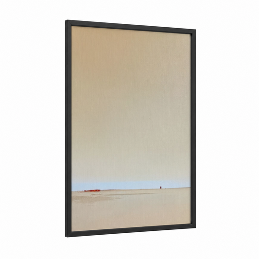 Abstract Landscape Horizon framed abstract classic print — black wood frame — beige and blue palette