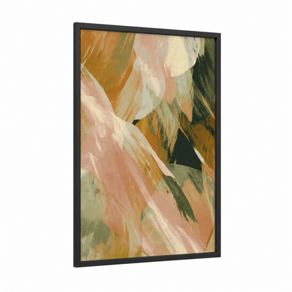 Tropical Movement framed hula print — black wood frame — gold and peach palette