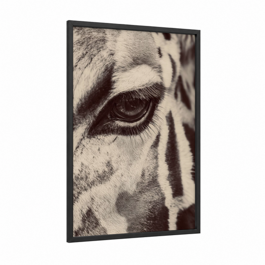 Zebra Stripes Giraffe framed art print — black wood frame — black and white and gray palette
