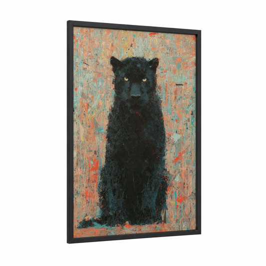 Mystical Panther framed art print — black wood frame — black palette