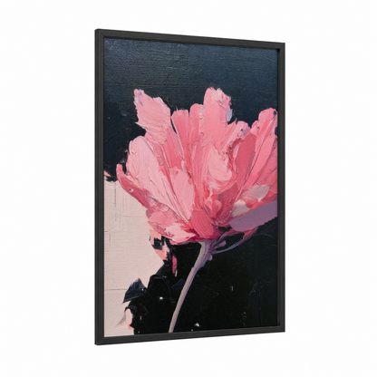Blush Bloom Abstract framed abstract flower print — black wood frame — pink and black palette