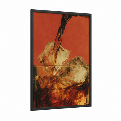 Amber Pour framed iced tea print — black wood frame — orange and gold palette