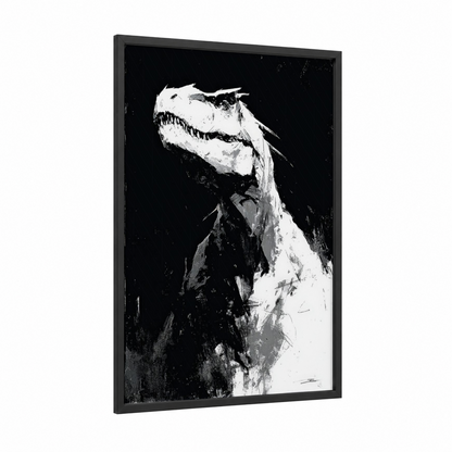 Fierce Dinosaur framed art print — black wood frame — black and white palette