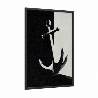 Minimalist Anchor framed art print — black wood frame — black and white palette