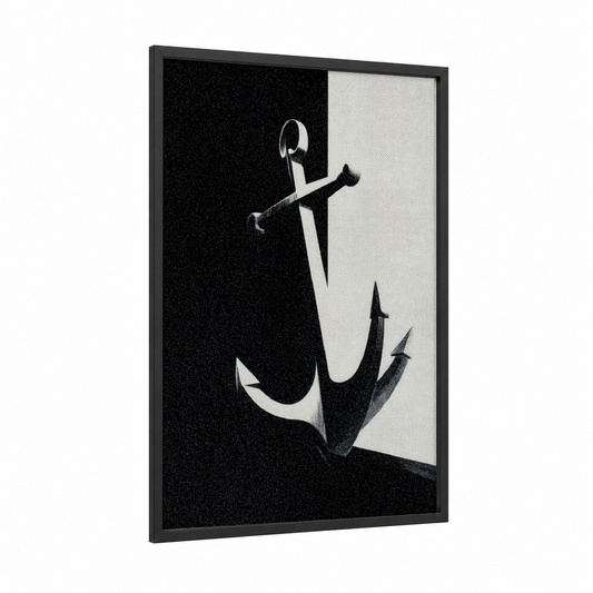 Minimalist Anchor framed art print — black wood frame — black and white palette