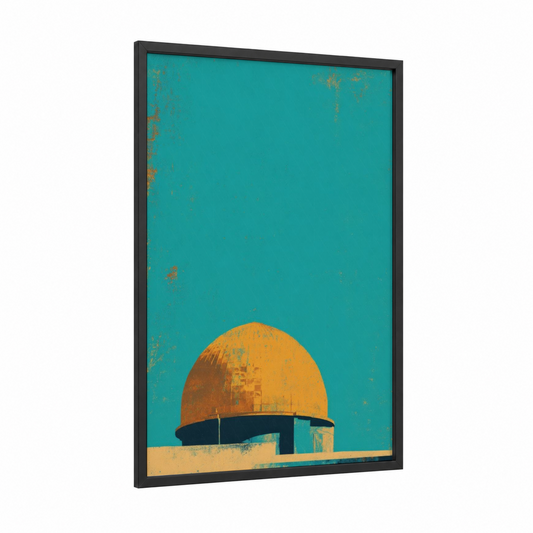 Golden Dome framed islam print — black wood frame — turquoise and gold palette