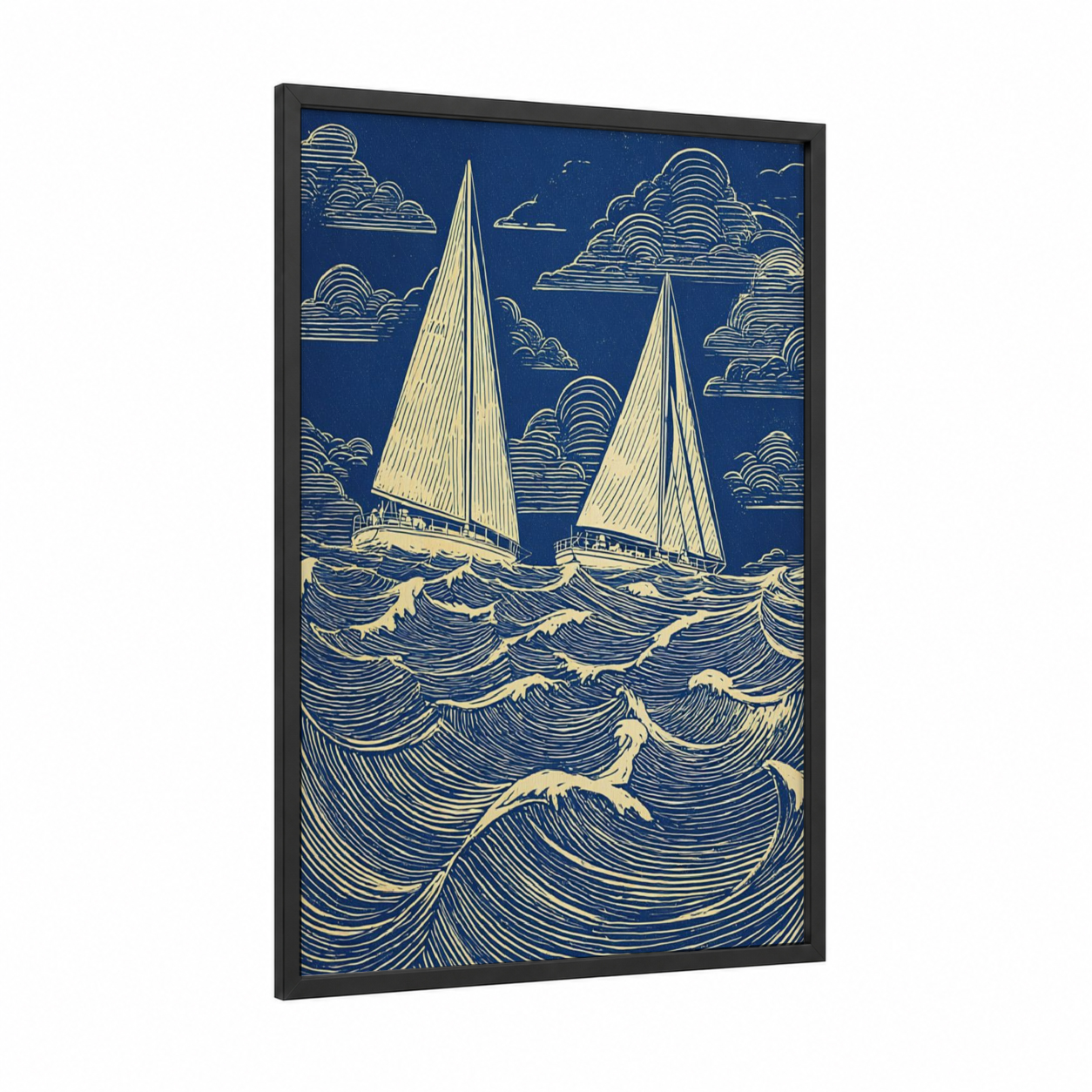 Vintage Sailing Vessels framed sailing ship print — black wood frame — blue and cream palette