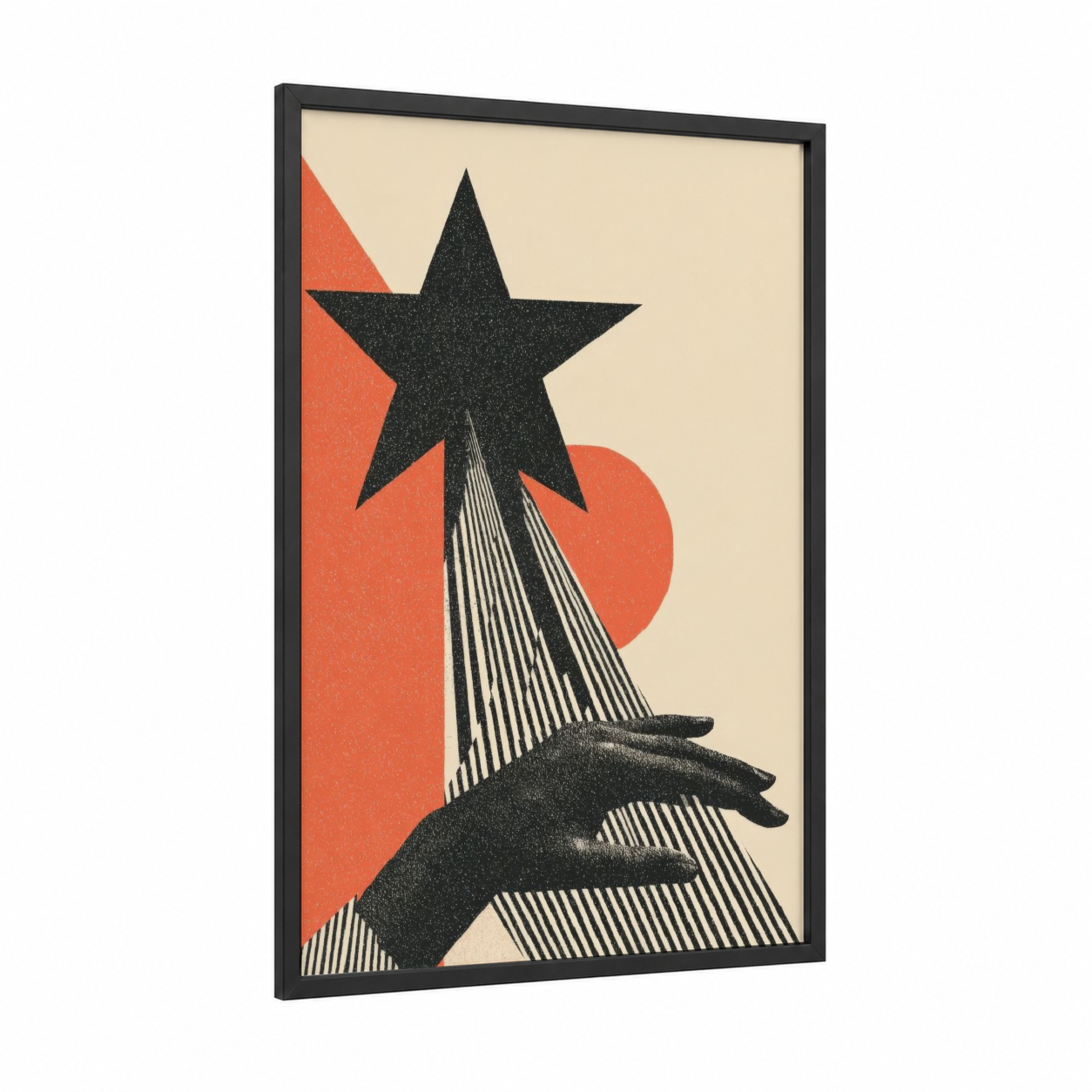 Cosmic Celebration framed juneteenth print — black wood frame — black and white and pumpkin palette