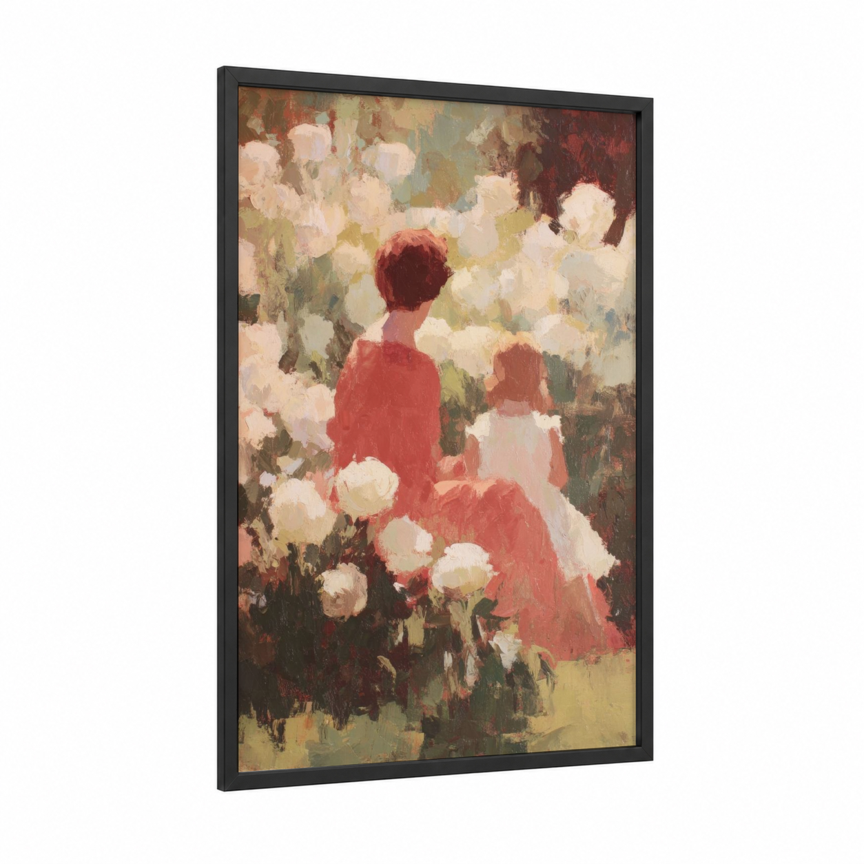 Garden Moment Mother framed mother's day print — black wood frame — cream and rose gold palette