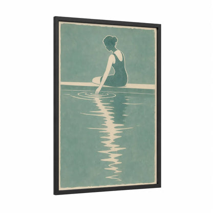 Vintage Bathing Beauty Poolside Wall Art framed swimming print — black wood frame — teal and cream palette