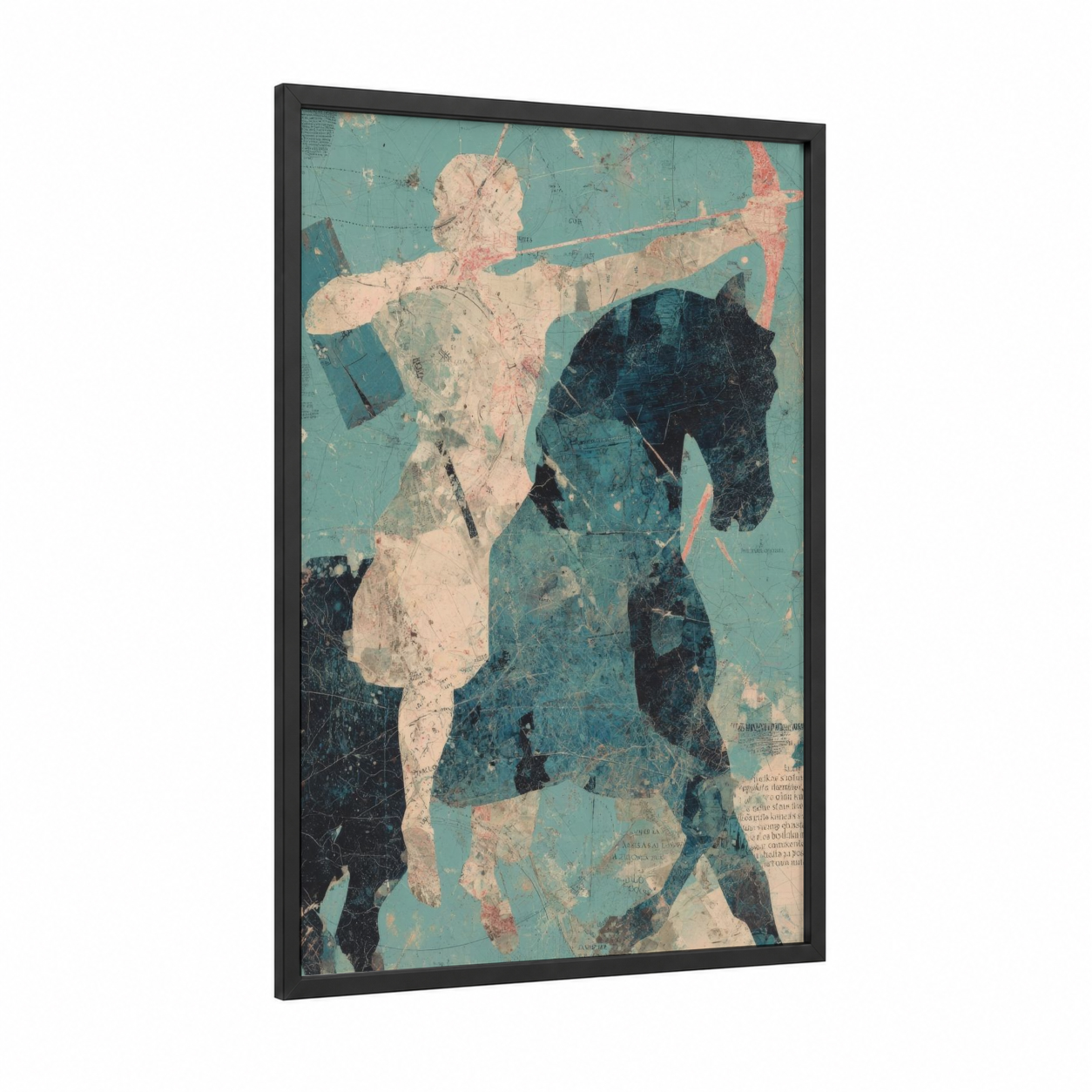 Sagittarius Archer framed art print — black wood frame — teal and cream palette