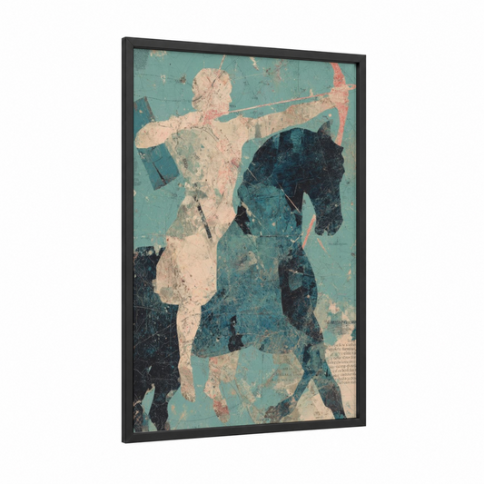 Sagittarius Archer framed art print — black wood frame — teal and cream palette