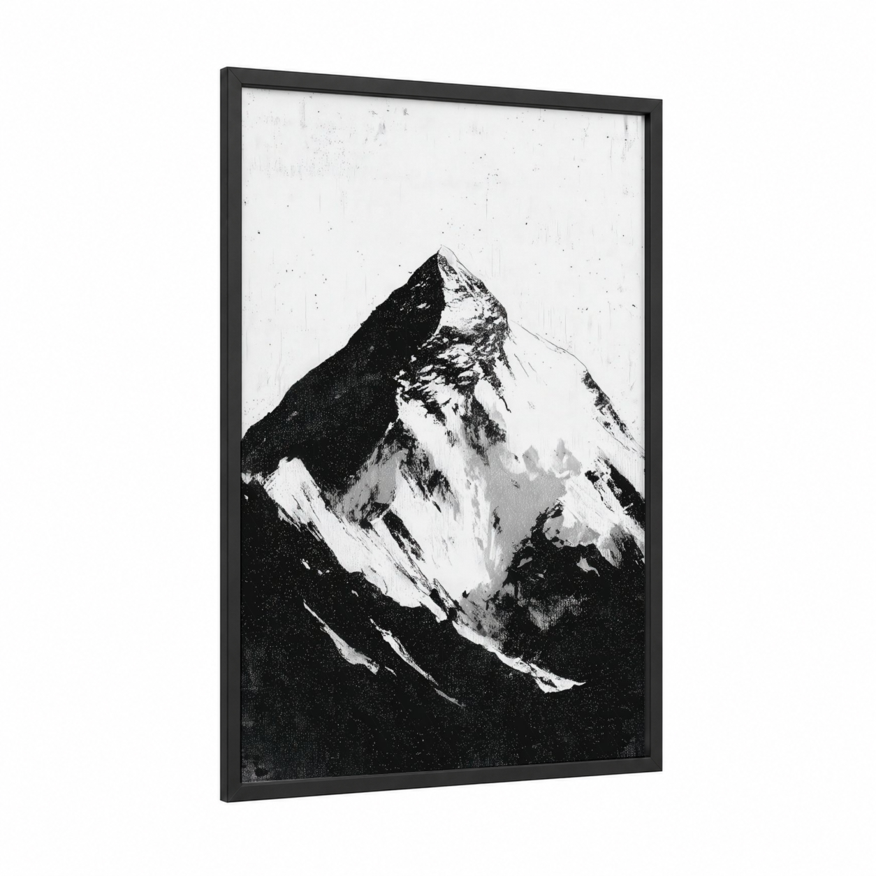 Alpine Peak framed himalayas print — black wood frame — black and white palette