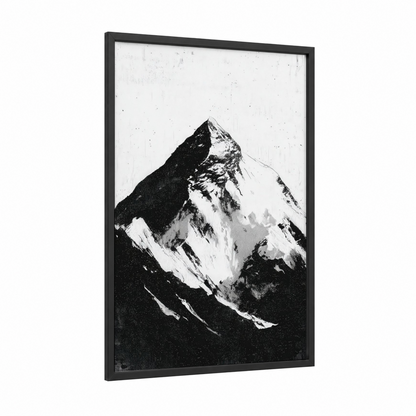 Alpine Peak framed himalayas print — black wood frame — black and white palette