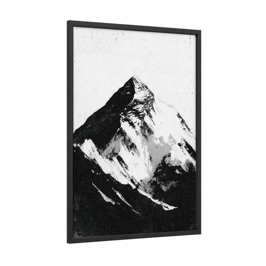 Alpine Peak framed himalayas print — black wood frame — black and white palette