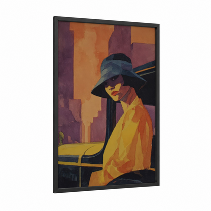 Urban Taxi Driver framed taxi cab print — black wood frame — gold and maroon palette