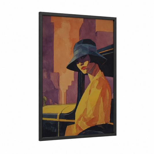 Urban Taxi Driver framed taxi cab print — black wood frame — gold and maroon palette
