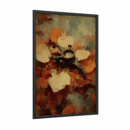 Autumn Sextant framed art print — black wood frame — russet and gold palette