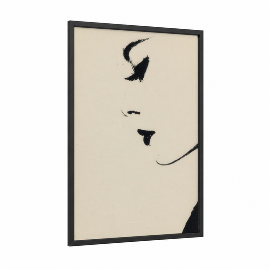 Minimalist Profile framed retro fashion print — black wood frame — black and cream palette