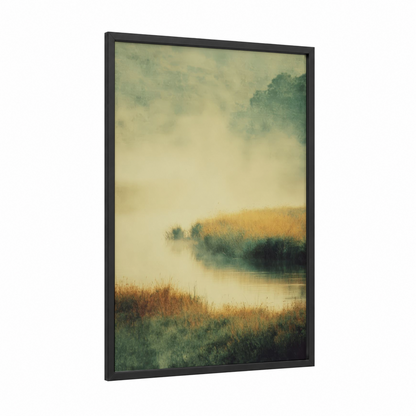 Misty Oasis framed art print — black wood frame — cream and sage green palette