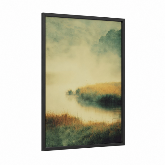 Misty Oasis framed art print — black wood frame — cream and sage green palette
