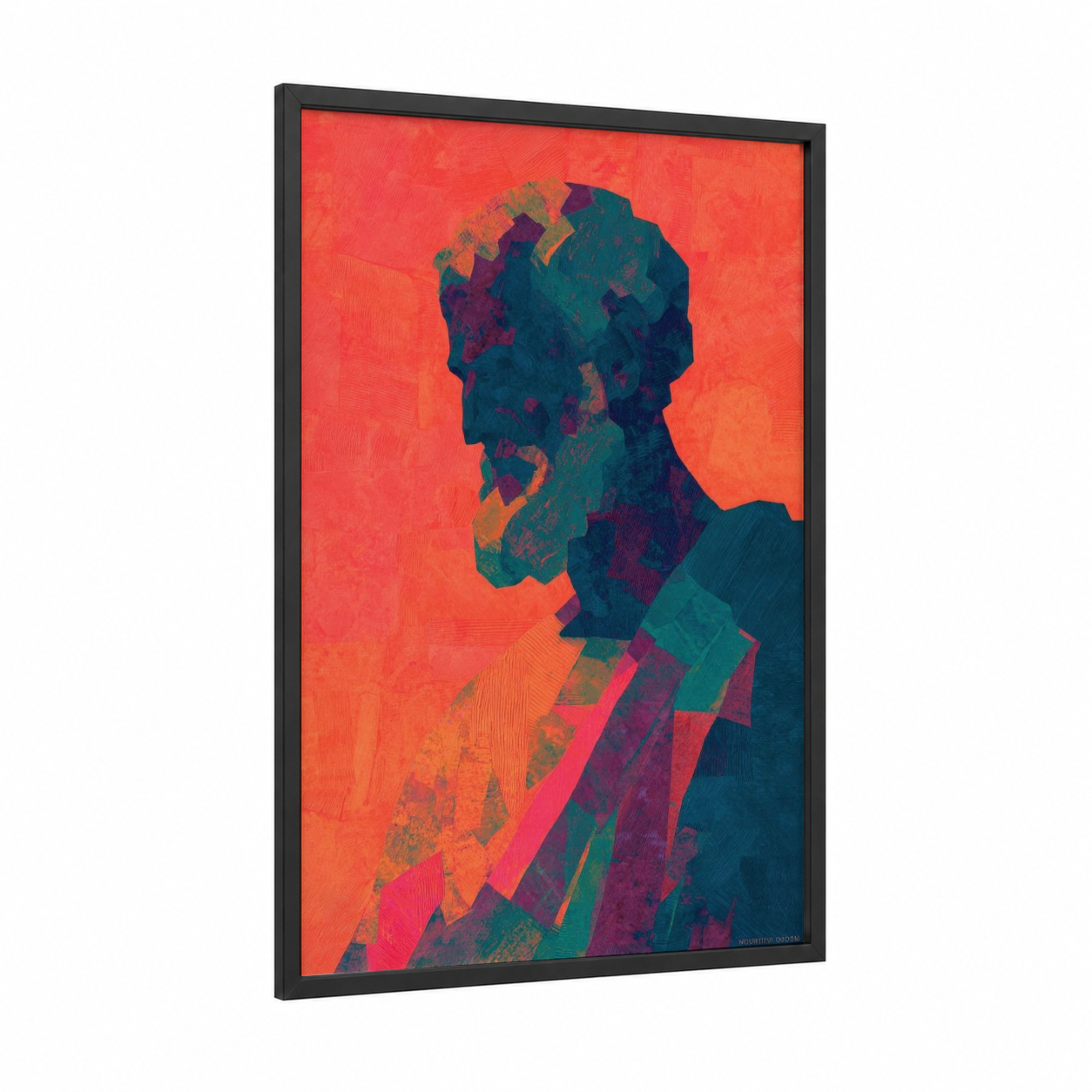 Crimson Apostle framed st. peter print — black wood frame — red and teal palette
