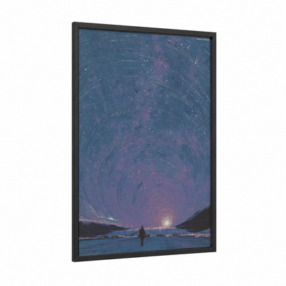 Luminous Tunnel framed art print — black wood frame — blue and magenta palette
