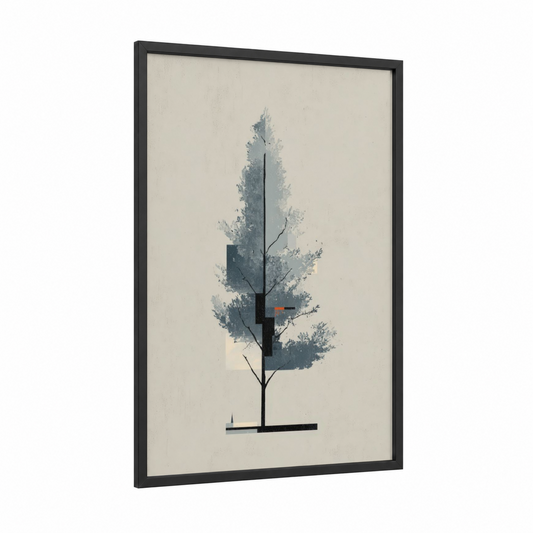 Modern Cypress framed cypress tree print — black wood frame — gray and black palette