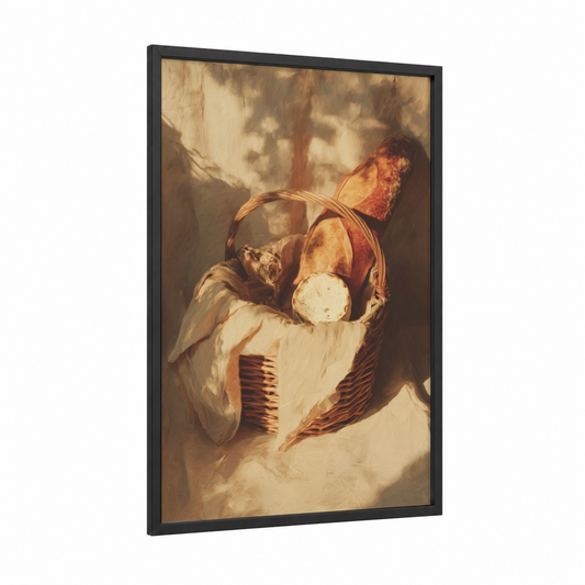 Golden Harvest Cheese framed art print — black wood frame — gold and cream palette